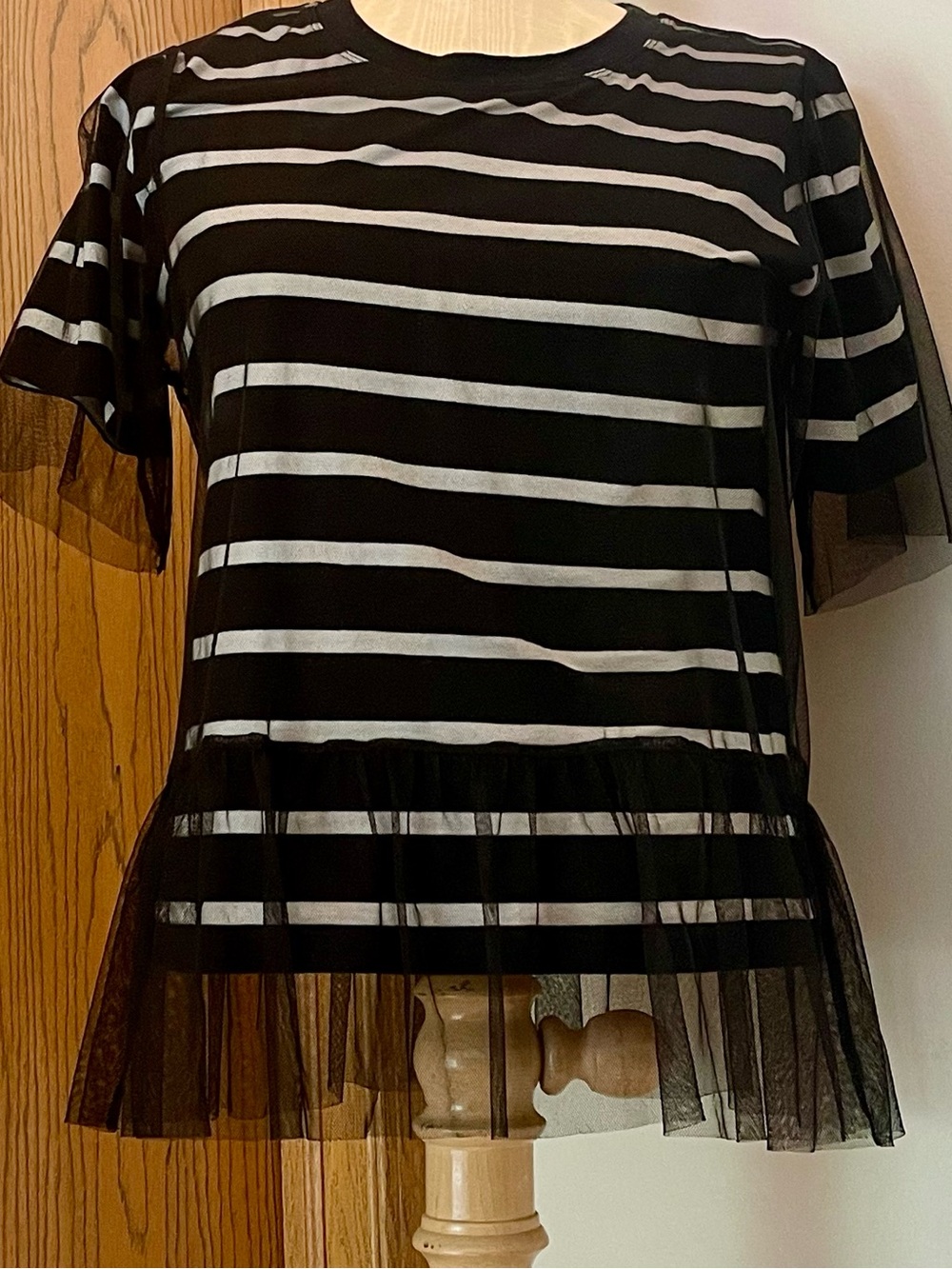 Black & White Striped Tee with Tulle Hem